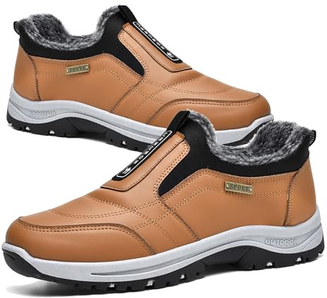GYCF Chaussure de Marche à Enfiler Hiver,Baskets de Randonnée en Plein air pour Hommes,Chaussures Orthopédiques Sport sans Lacets Baskets Légères Antidérapantes,Marron,40EU