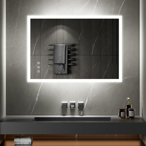 TEMEO Miroir Mural LED Lumineux 70 x 100 cm réversible (2100 LMS) Tactile : antibuée + intensité et Couleur réglables - Salle de Bain
