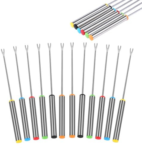 12 Stück Fonduegabeln Edelstahl Fondue Gabeln Set 24 cm Fondue Gabel Farbcodiert Fonduegabeln Lang Fondue Stäbchen Fondue Spieße Käsefondue Gabeln Fondue Besteck für Käse Fondue Schokolade Braten