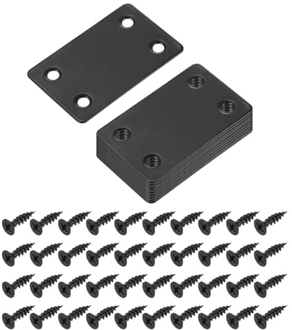 QUARKZMAN 10 Set Piastra Di Riparazione Piastra metallo Piatta Staffa Dritta Piastra Di Fissaggio E Giunzione Per Legno Con Viti, Nero, 2.36x1.5