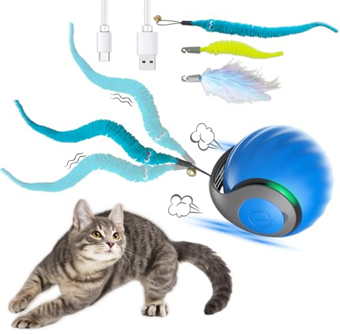 Jouet interactif pour chat - Balle électrique pour chat - Avec USB - Deux modes de travail - Avec 3 queues de rechange - Jouet intelligent pour chat