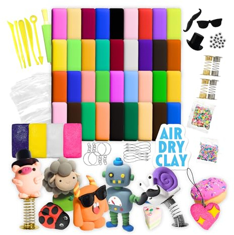 CRAFTY CATS Arcilla Polimerica Secado al Aire 36 Colores 4 Unidades de Espuma para Juegos 11 Herramientas y 78 Accesorios Plastilina Pasta de Modelar para Niños de 3 a 12 Años