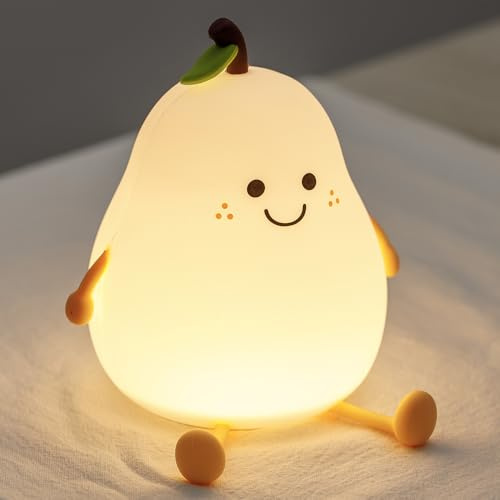 Pears Luce Notturna per Bambini, Lampada Notturna in Silicone Morbido a Forma di Pera, 7 Colori 3 Luci Notturne LED Dimmerabili per Decorazione Cameretta, Lampada Notturna Ricaricabile per Camera da
