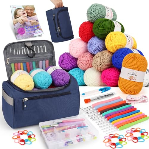Aeelike Crochet Kit, Starter Crochet Kits for Beginners Adults, Navy Blue | Learn to Crochet Kit for Beginners, with Pastel Yarn and Instructions, Crochet Hooks 2mm-8mm, Crochet Starter Kit for Adults