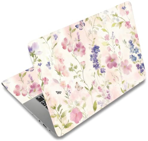 SUPERDANT Adhesivo universal para portátil con diseño de flores rosadas, diseño de flores de vid de 12, 13, 13.3, 14, 15, 15.4 y 15.6 pulgadas, vinilo extraíble