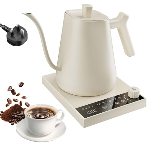 LXTaoler Electric Gooseneck Kettle, Pour Over Kettle, 0.6L, 1000W, White | Boil-Dry Protection, Temperature Control, Quick Heating, ℉/℃ Switch, Stainless Steel Inner, Tea Kettle