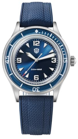 watchdives dykarklocka för män WD50Q 50 fathoms kvartsur Japan VH31 Sweep sekundverk bubbelsafirglas armbandsur 200 m professionell dykklocka BGW9 blå ljusmassa 38 mm hus FKM armband