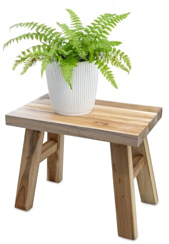 Spetebo Teak blombänk natur rektangulär 31 x 19 cm | Massivt trä, lantlig rustik, dekorativ pall, växtstativ, blompodium