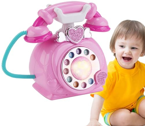 Leksakstelefon för barn, 1 trådleksakstelefon - fast telefon för rollspel med kabel - Simulerad roterande telefon med musik och berättande för små barn och tonåringar