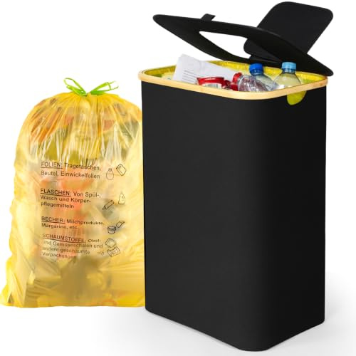 SOUTHGATE Yellow Bag Stand 100 L, Sturdy Bin with Lid, Rubbish Bag Stand for Yellow Bags, Container for Kitchen & Home, Black