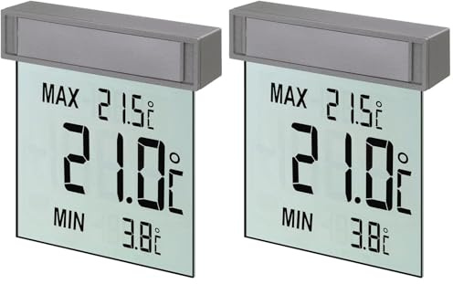 Termómetro de ventana digital TFA Dostmann Vision, 30.1025, pantalla grande con temperatura exterior, L 97 x An 22 x Al 105 mm (Paquete de 2)
