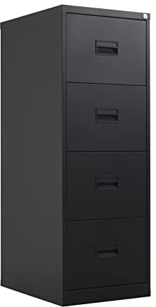 Office Hippo Heavy Duty Steel Filing Cabinet, 4 Drawer Filing Cabinet, Fully Welded Construction with 40kg Drawer Tolerance, Lockable Office Storage, 7 Year Guarantee, Black