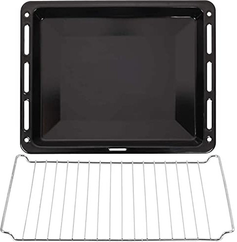 ICQN Backbleche & Gitter 460 x 370 x 30 mm Set, Emailliert, Fettpfanne, Verchromt, Backofenrost, Backblech für Backofen & Herd, Gitterrost