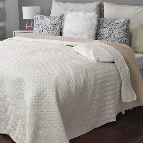 HOMELEVEL Tagesdecke Bett & Sofaüberwurf Bettüberwurf Sofa Tages Decken Betthusse XXL Decke Überwurf (240cm x 260cm, Ecru/Beige Gemustert)