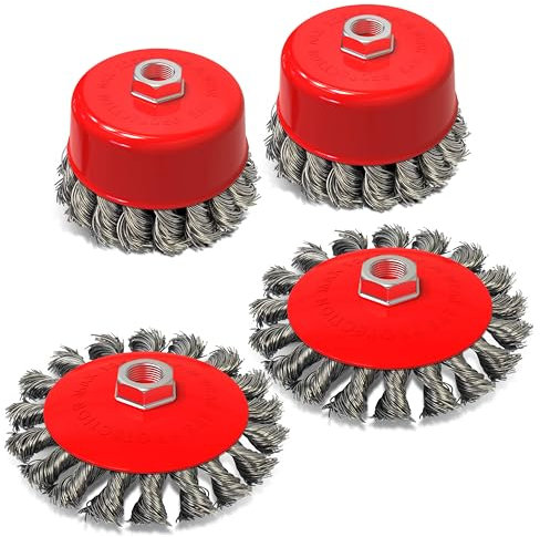 BLOSTM Drahtbürste Winkelschleifer Set 4 PCS - Topfbürste Twist Knot Set zum Entfernen von Farben und Rost, Passend für Jeden 115 mm Winkelschleifer mit M14-Gewinde - 75mm und 100mm