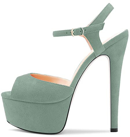 NobleOnly Femmes Aiguille Haut High Talon Heel Plate-forme Lanières Cheville 15 CM Heels Sexy Clear Mariage Ouvert Bout Sandales Vert Clair 35 EU