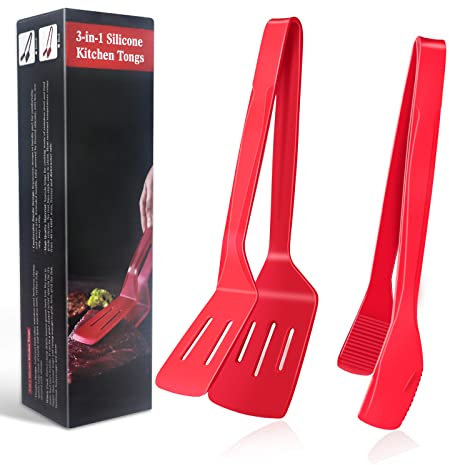 Silikon Küchenzangen Set, 28cm zum Kochen Spatel 2 Stück, Silikonspitze, Grillklemme für Grill, Fisch, Gebratene Steakklemme