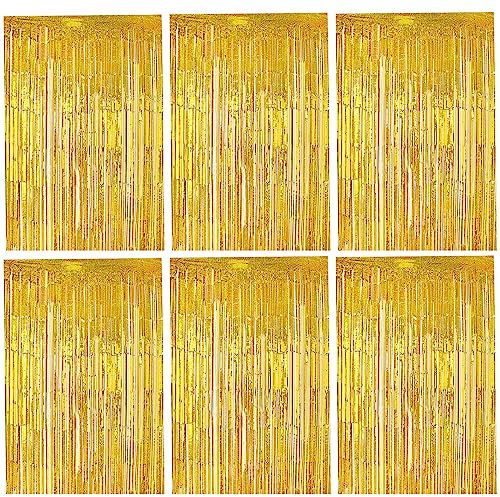 Encuryna 6 Stück Metallische Lametta Vorhänge, Tinsel Folien Fransenvorhang 1 x 2 m, Folie Hintergrund Fringe Deko, Glitzer Vorhang Hintergrund für Hochzeiten Geburtstage Photo Booth Party