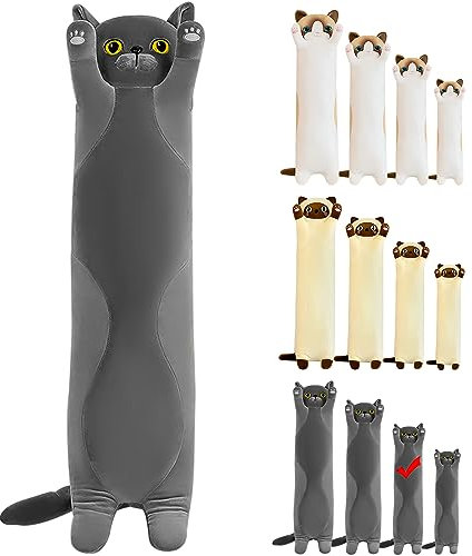 LEcylankEr Katze Kuscheltier 70cm Weiche Katze Plüsch Plüschtier Kissen Katze Stofftier Kuscheltiere für Kinder Freundin Kissen Spielzeug Geschenke für Geburtstag Weihnachten Valentinstag (Grau, 70cm)