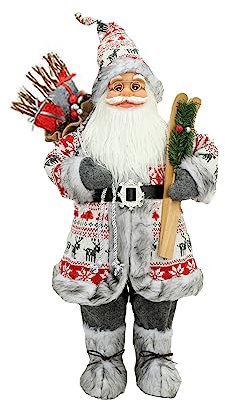 TITA-DONG Weihnachtsmann-Figuren, Weihnachtsmann-Figuren mit Geschenkpaket, Stehende Weihnachtsmann-Puppen, Weihnachtsfiguren-Kollektion für Tisch, Zuhause, Party, Urlaubsdekoration, Weiß(30cm)