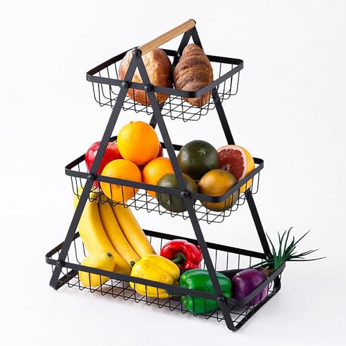 Accmuzzy Obstkorb 3-etagen, Obst Etagere, Obstkorb Etagere, Gro-Obstschale, Abnehmbar Obst Halter Küche Metalldraht Ablagekorb/Gemüsegestell , Obst für Brot, Gemüse, Snacks (3-etagen)