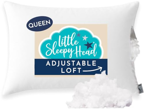 Little Sleepy Head Queen Pillow for Sleeping, Adjustable Loft Bed Pillow with Hypoallergenic Down-Like Fill, Hotel Quality Comfort, Soft or Firm Support - Queen Size Pillow 1 Pack, 20x30