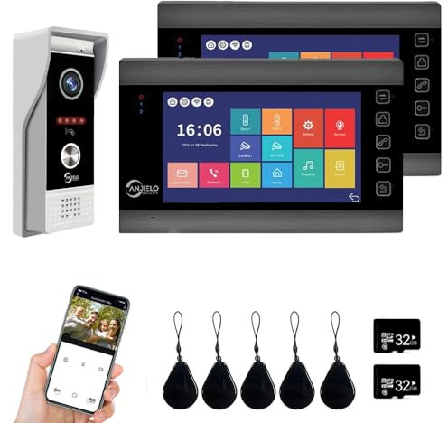 4 fili ANJIELO SMART Sistema videocitofono, videocamera WiFi con monitor da 7 pollici campanello cablato 1080P, supporta l'ingresso della scheda di scorrimento e rilevamento del movimento