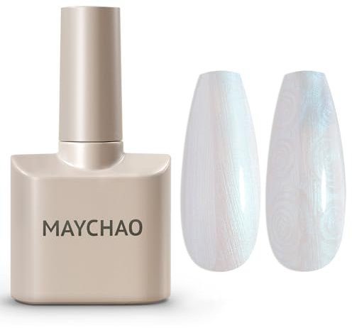 MAYCHAO 15ML Pearl Gel Nail Polish, Aurora Lilac Shimmer Mermaid Gel Polish, UV LED Nail Lamp Curing, 0.5 OZ