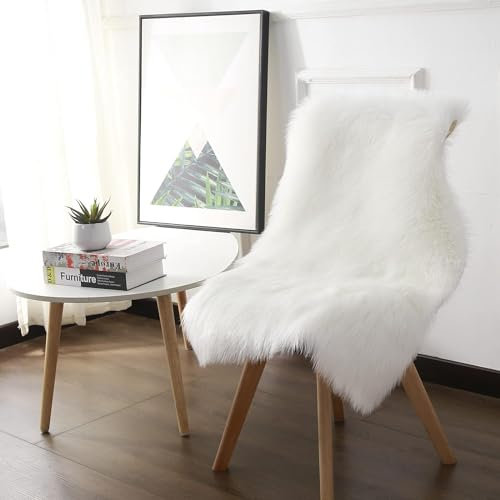 JXLOULAN Alfombra de pelo sintético blanco 60 x 90 cm, pelo largo de oveja mullida, alfombra de piel de cordero, lavable, para salón, decoración para habitación de los niños, salón, dormitorio