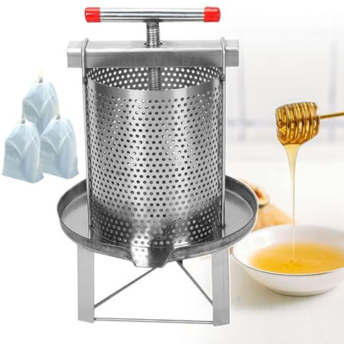 pealiritansemen Manuella honungspressar, honungsroterande klämutrustning, 12 l stor kapacitet, 15 cm hög triangulär fäste, rostfritt stål tunna honungsbearbetningsspinner, med 3 filterväskor