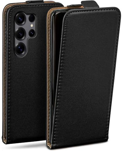 moex Flip Case för Samsung Galaxy S25 Ultra, vikbart fodral med 360 graders skydd, mobiltelefonfodral med displayskydd, PU-läder mobilväska läderfodral, flip fodral vikbart fodral, svart