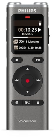 Philips DVT2075 VoiceTracer, Audio Recorder, MP3 and PCM, microphones, rich stereo sound. Sembly AI trial license: transcription, AI created summaries, AI powered meeting insights
