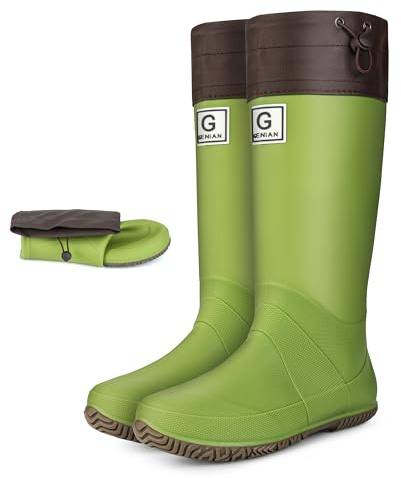 Womenâs Mid-Calf Rain Boots â Waterproof Foldable Rubber Boots with Adjustable Cuff, Anti-Slip Sole, Lightweight (Green)