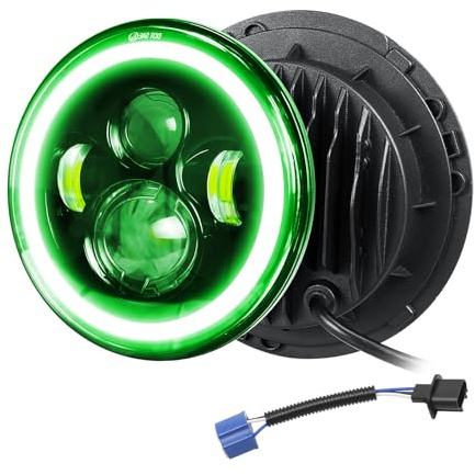 Willpower 1x Fari LED 7 Pollici 50W 5000lm, Faro a Led Bianco + Verde, Rotonda Luci Fuoristrada DRL HI LO Fascio Anteriore Faro Lampada per Wrangler JK TJ LJ CJ Auto Hummer Moto