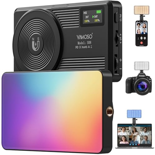 YAMOSO RGB Selfie Light for iPhone, Magnetic Clip-on LED Phone Light for Camera & Laptop, 2500K-9000K Stepless Adjustment, 360° RGB & 22 FX Modes, Long Battery Life for TikTok, YouTube, Makeup & Vlog