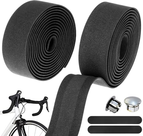 QWORK® Juego de 2 Cinta para Manillar RaceRibbon 200CM, Anti-vibración y Antideslizante para Bicicletas de Ciclismo y Urbanasm, Incluye Tapones de Manillar