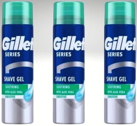Men’s Shaving Gel for Sensitive Skin with Soothing Aloe Vera, Original Scent – 200ml x 3 Pack (600ml Total) | Clean Shave gel