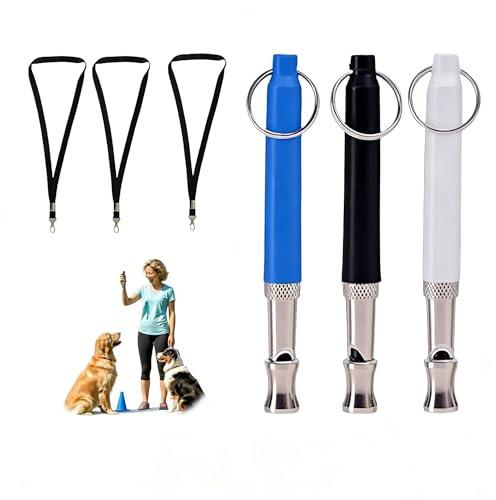 3 Pièces De Sifflet Ultrason Chien Anti Aboiement, Sifflets pour Chien avec Lanière Sifflet, Sifflet d'entraînement Réglable en Acier Inoxydable pour Animaux de Compagnie, pour Dressage de Chien