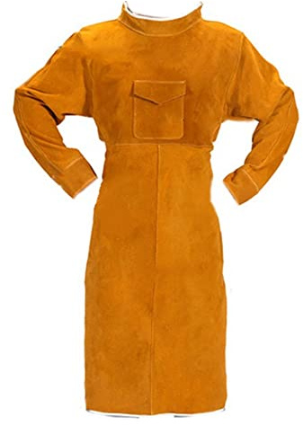 Mandil soldador, 8 5 cm Delantal de soldadura con mangas, delantal soldador de cuero, cuero y soldadura refractaria con tamaño ajustable