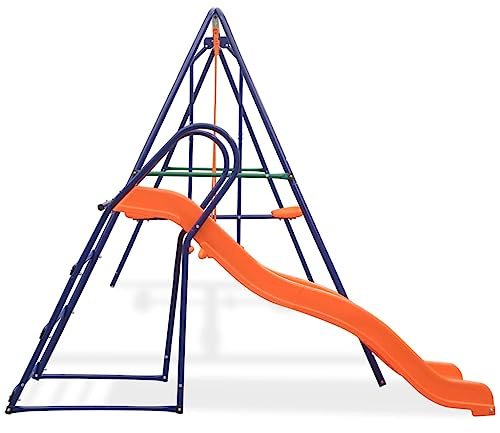 Genérico Juego de Columpios con tobogán y 3 Asientos Naranja,Juegos y Juguetes,Estructuras para Juegos al Aire Libre,Columpios y estructuras de Juegos,91359