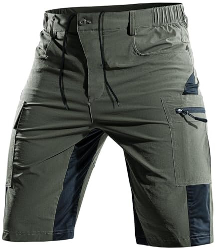 Cycorld Kurze-Hosen-Herren,Wanderhose MTB Hose Herren Kurz Atmungsaktiv Schnelltrocknende Bermuda Cargo Shorts Arbeitshosen Männer Kurz Radhose Fahrradhose Mountainbike(Grün,L)