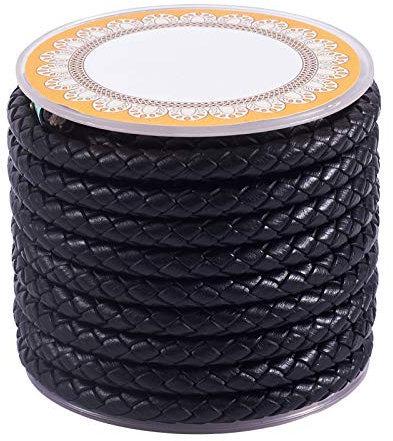 PandaHall 4 Meter 5mm geflochtene Lederschnur Schwarz Runde echte Lederschnur für DIY Armband Halskette Schmuckherstellung