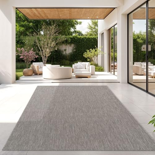 TT Home Teppich Für Outdoor Küchenteppich Balkon Terrasse Unifarbenes Design Modern, Farbe:Grau, Größe:160x220 cm