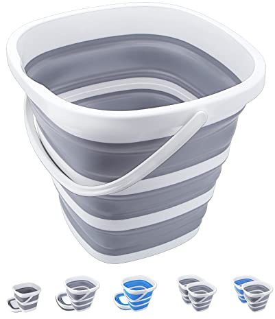 Craftend Collapsible Bucket 10L 2.6 Gallon Cleaning Bucket Mop Bucket Folding Foldable Portable Small Plastic Water Supplies for Outdoor Garden Camping Fishing Car Wash Space Saving Grey Square