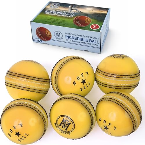 Mjuka cricketbollar – färdigheter cricketbollar för övning och träning för alla åldrar spelare (gul)
