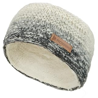 Pachamama Women Wool/Mohair Ear Warmer Headband Fleece Lined Handknitted Neutral Grey One-Size Handmade Fair Trade