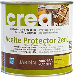 Huile protectrice à l'eau pour bois, particulièrement tropicales. Pénètre, protège et nourrit le bois. Huile protectrice 2 en 1 gamme Crea (2,5 L, incolore)