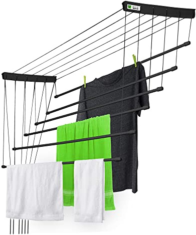 KADAX Torktumlare för tak, Torkställ, Tvättställning, 6, väggtork med polyeten stålribbor, taktork lastkapacitet 12 kg (6 x 160/svart)