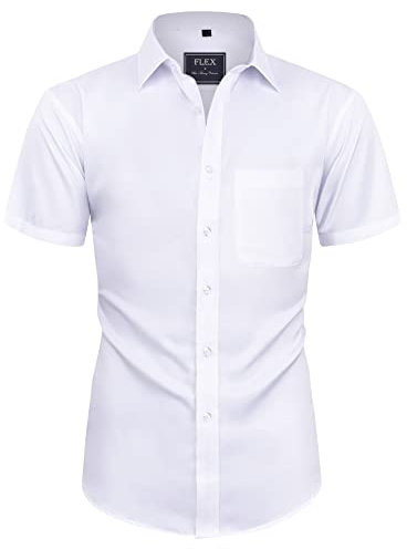 siliteelon Mens White Shirts Short Sleeve Stretch Dress Regular Fit Casual Business Summer Shirt with Pocket S