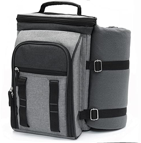 Andrew James 2 Person Picnic Bag & Picnic Blanket – Insulated Cooler Bag perfect for Outdoor Dining Camping, and Beach Days – Waterproof Backpack Picnic Set with Glasses, Plates and Cutlery Set for 2.